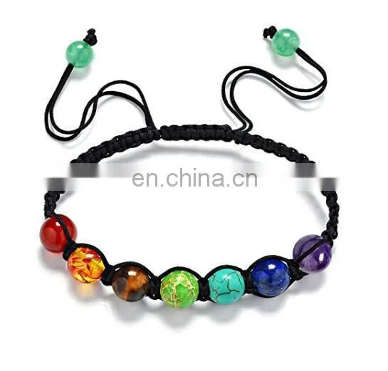 7 Chakra Natural Stone Yoga Bracelet Handmade Braided Rope Healing Beads Bracelet photo-3