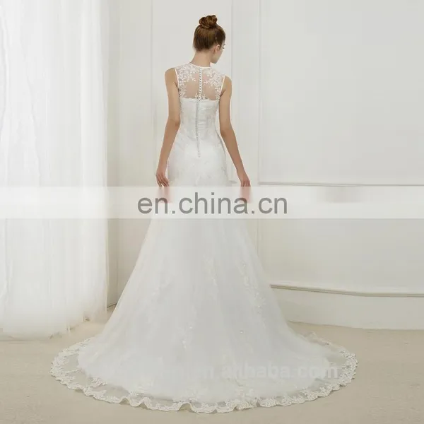 EBX-155 New Fashionable Round Neckline Long Train Lace Elegant Mermaid Wedding Gown photo-2
