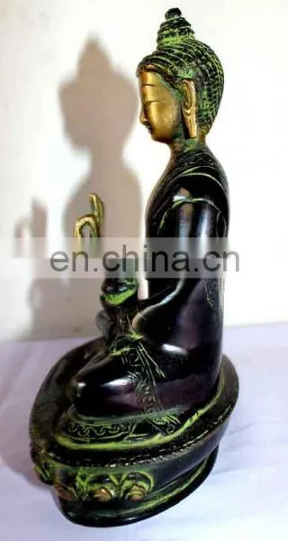 Old Tibetan Brass Sating Buddha Statue Medicine Blessing Buddhism Art Ethnic God Buddha Statue Buddhism Bodhisattva Sakyamuni photo-3