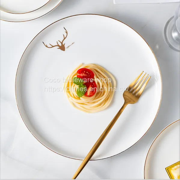 Nordic Cuisine Steakplate Painted Gold Edge Tableware Ceramic Fruit Plate for Household Creative Small Luxury Light Luxury photo-2