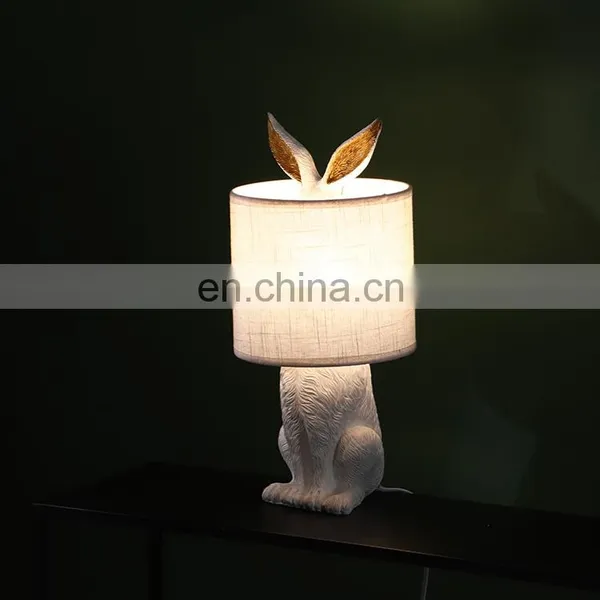 Unique Rabbit Shape Resin Base Customised Desk Light Animal Small White Vintage Home Lamps for Table photo-6