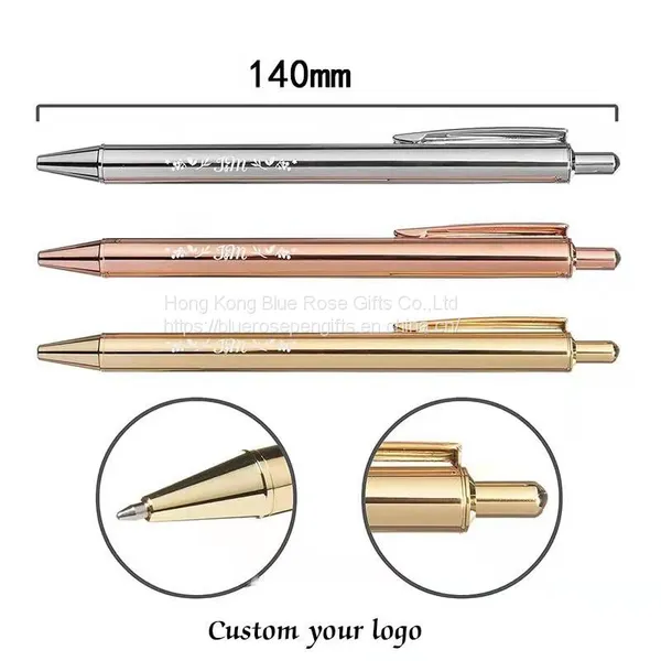 Art of Writing Click Silver Gold Rose Gold Metal Ballpoint Pen With Brand Printing