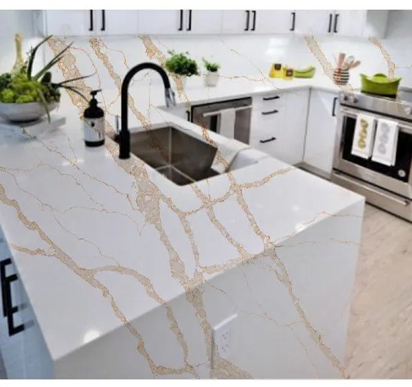 Code：F002，Calacatta Artificial Stone Quartz Slab Kitchen Countertops photo-3