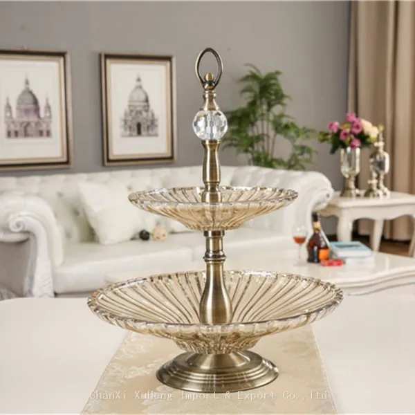 Wholesale Creative Glass Double Layer Fruit Snack Compote Bowl Beaded Pattern Dried Fruit Clear Candy Plate photo-2