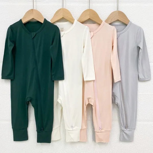 Newborn Baby Romper Clothes Long Sleeve Solid Zipper Bamboo Spandex Unisex Infant Rompers Baby Clothing Wholesale