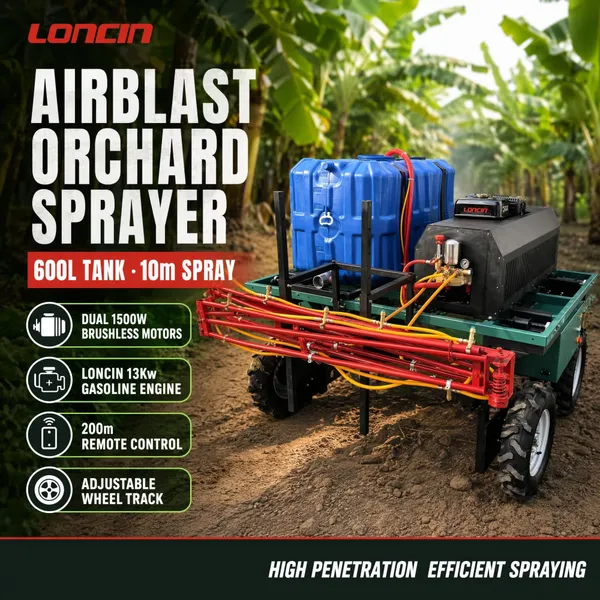 High Efficiency 600L Air Blast Orchard Sprayer Self Propelled Crop Protection Spraying Equipment