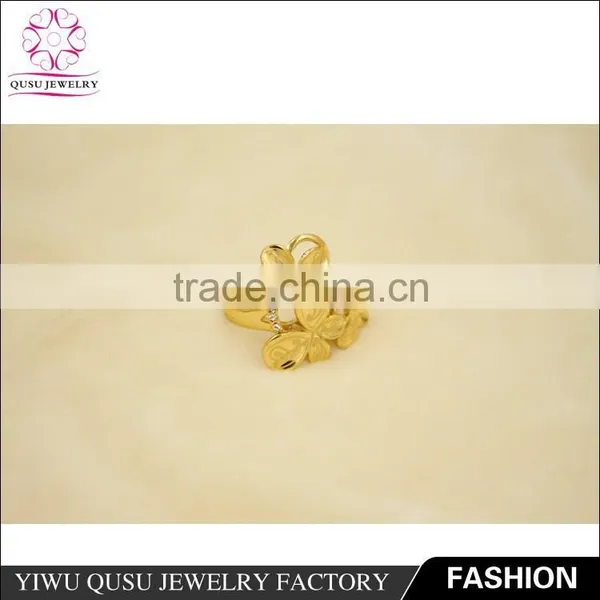 2015 Yiwu New Products Gold Plated Ring With Engrave Pattern and Two Big One Small Butterfly Shape photo-3