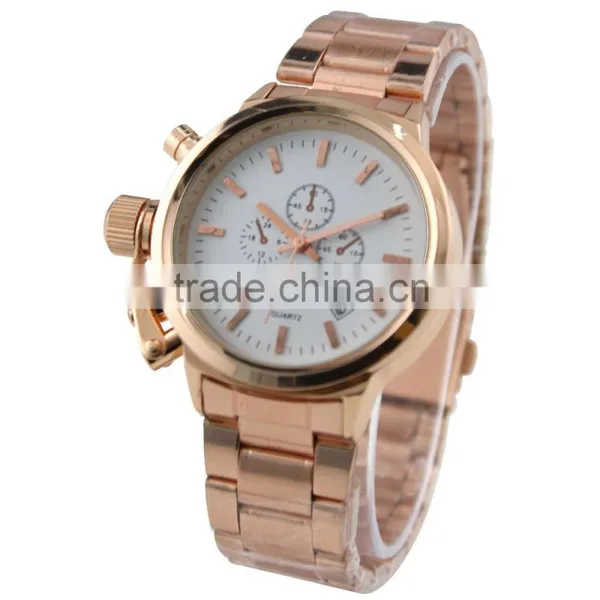 FT1426 Unisex White Dial Three Eye Quartz Date Special Button Chrono Watch photo-3