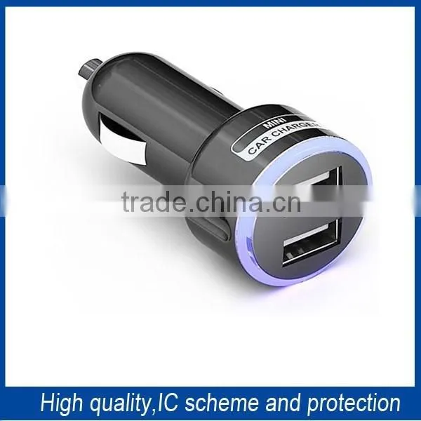 Universal 2 Usb Car Charger With Luminous Ring USB Auto Charger for Smartphone and Tablet PC-Black By Jin HuiBo