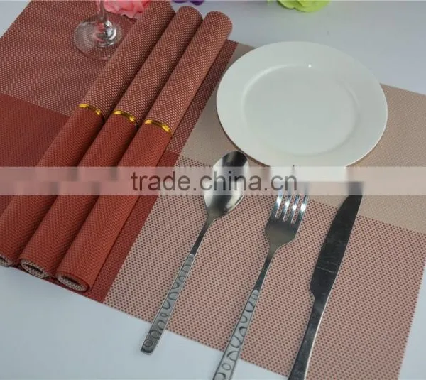 2015 New Arrival Light Color Red With Leige Placemat Fashion Adiabatic PVC Strip Weave Table Mat photo-4
