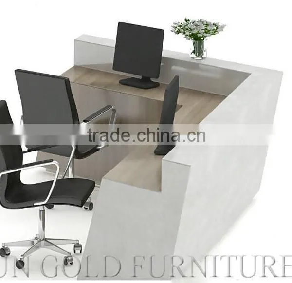 Modern High Glossy L Shape Glass Top and Wooden Office Reception Table(SZ-RT036) photo-4