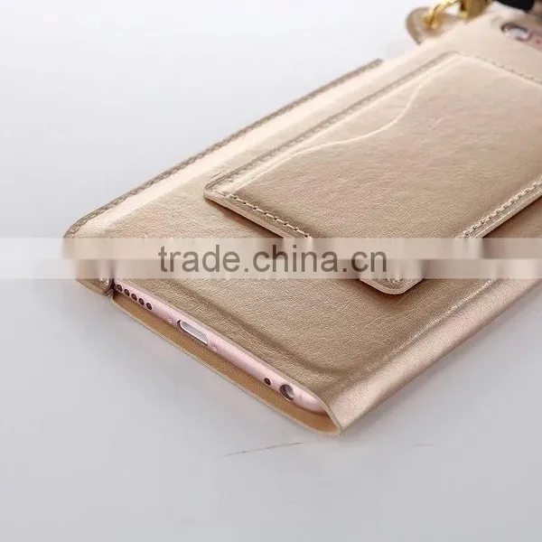 Luxury Metal pu Leather Case With Card Slot for Iphone 6splus Universal Thin Holder Full Back Cover With String for Iphone6 Plus photo-5