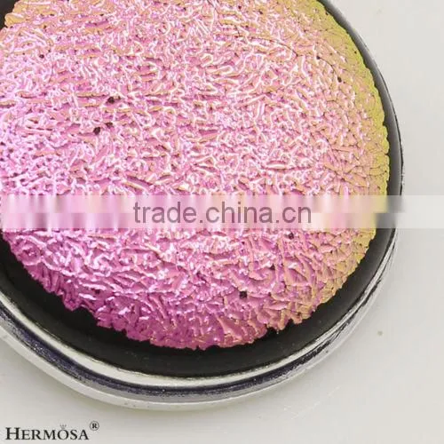 Big Stone Round Shape Pink Dichroic Glass Silver Gemstone Pendant photo-2