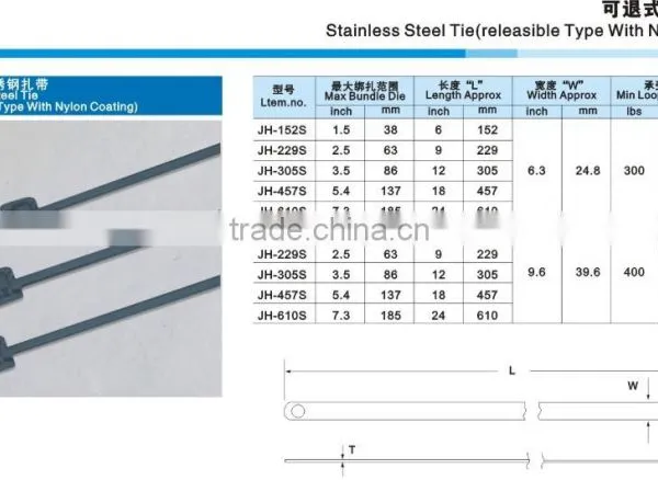 Supply 201 Stainless Steel Releasable Type Cable Tie With Nylon Coating 4.6*150 photo-3