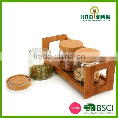 Air Tight Glass Canister Sets With Wooden Rack photo-2