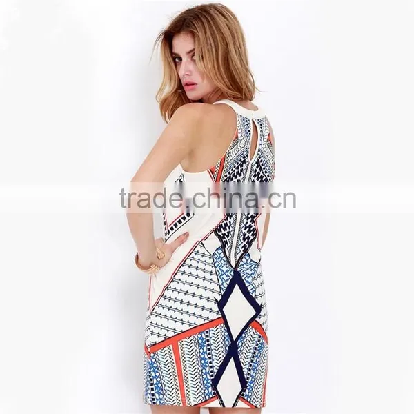 In Stock Halter Beautiful Lady Fashion Printed Skirt Sleeveless Dress photo-2
