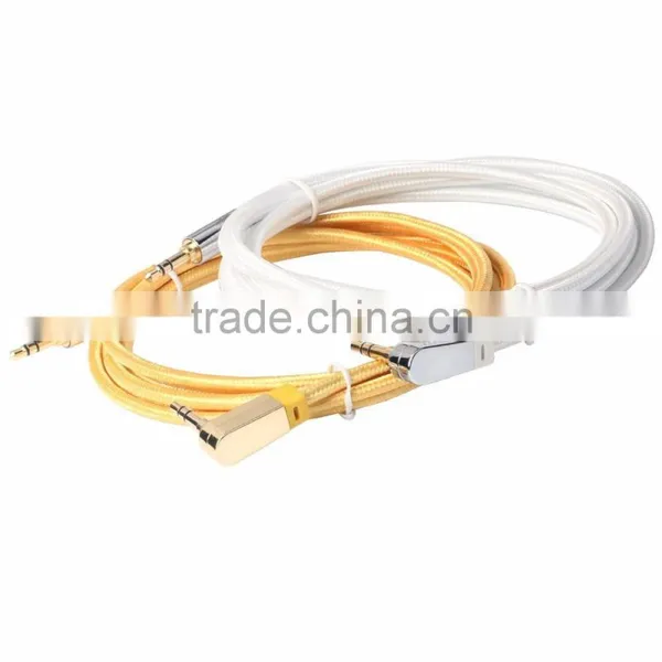 Wholesale Weave 3.5mm Three Core Male To Male Car AUX Bend Audio Cable, L Type Car Use Aux-in Cable photo-3