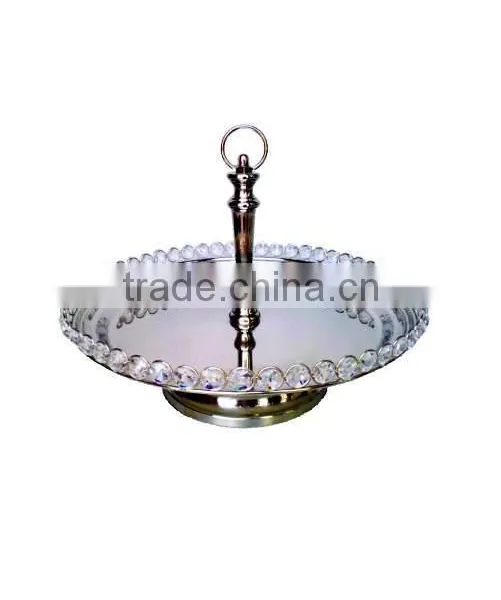 SILVER PLATED BEADED SINGLE TIER WEDDING CAKE STAND, FANCY WEDDING FRUIT STAND