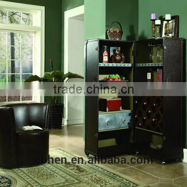 Top Quality American Design Retro Vintage Style Top Grain Leather/PU Storage Wine Cabinet for Livingroom Furniture photo-2