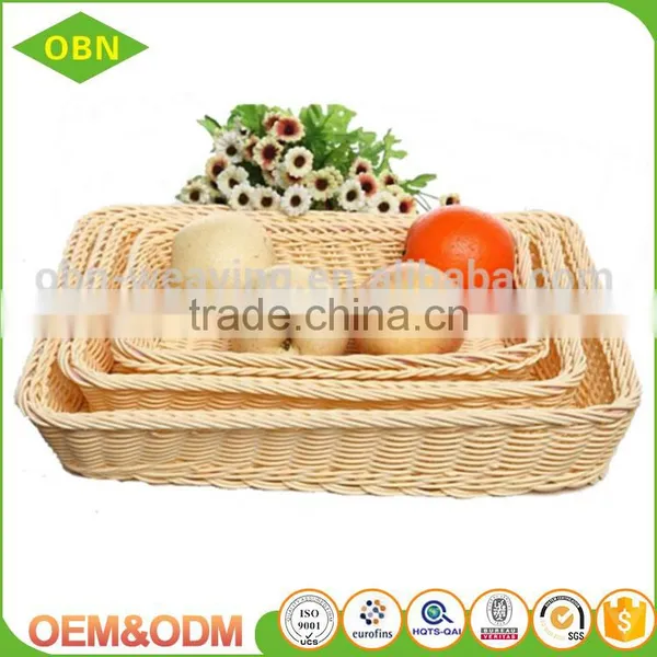 Customized Food Storage Hand Woven Empty Plastic Poly Rattan Bread Fruit Vegetable Display Basket photo-2