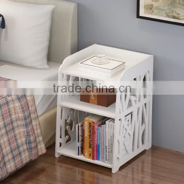 Small Plastic-Wood White Bed End Table Nightstand Bathroom Cabinet Kids Furniture Table Bookcase photo-2