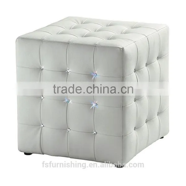 JR-01 Modern Contemporary White Color Genuine Leather Crystal Tufted Leisure Neoclassic Stools Ottoman Chair photo-5