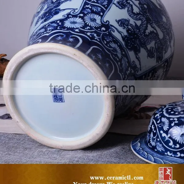 Customized Blue and White Porcelain Hand Painted Dragon Temple Ginger Jars photo-4