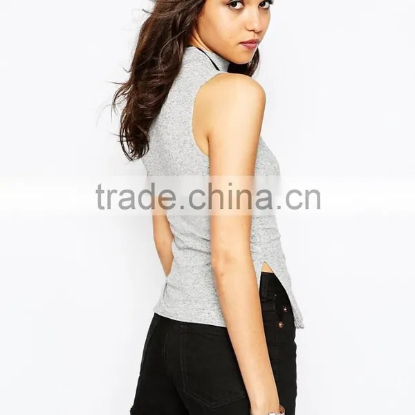 China Factory OEM ODM 2015 New Fashion High Neck Side Split Top photo-2
