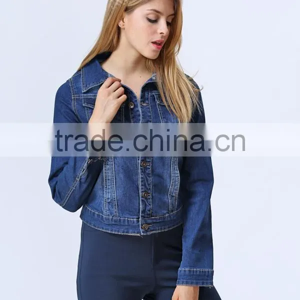 New Fashion Wholesale Long Sleeve Fitted Denim Jacket For Women photo-3