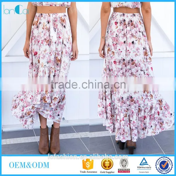 Boho Clothing Fashion Tassel Floral Printed Design Skirts Women Long