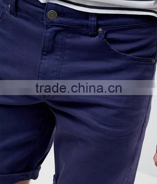 High Quality Cheapest New Design Custom Zip Fly Turn-up Hem 98% Cotton 2% Elastane Stretch Denim Men's Navy Casual Summer Shorts photo-3