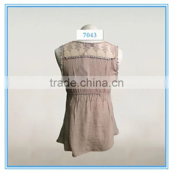 Fashion Chiffon Lady Top Designer Girl Latest Design Sleeveless Lace Crochet Top photo-6