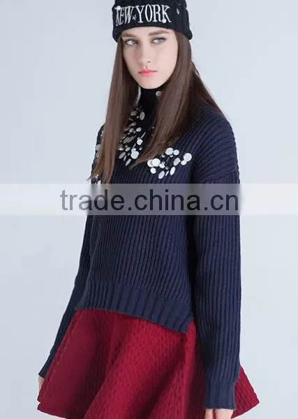2017 Wool Turtleneck Knitted Paillette Pullover Winter Women Sweater With Factory Price photo-2