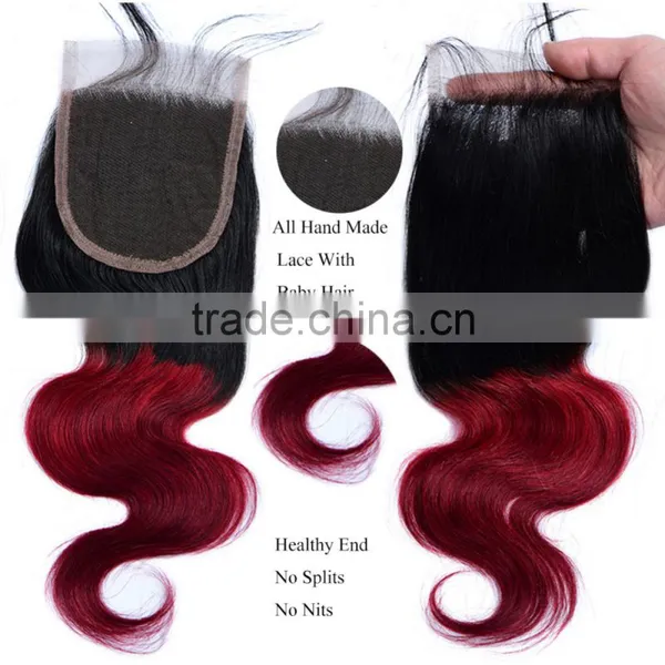 7A Grade Ombre Wave Bundles With 4"X4" Lace Closure Virgin Indian Body Hair photo-2