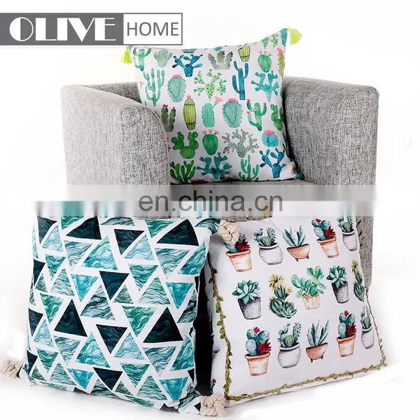 Linen Custom Design Hemp Tropical Rain Forest Leaf Cactus Printing Outdoor Pillow Cushion With Tassels photo-5