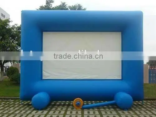 Blue outdoor portable giant advertising pvc inflatable projector screen inflatable movie screen