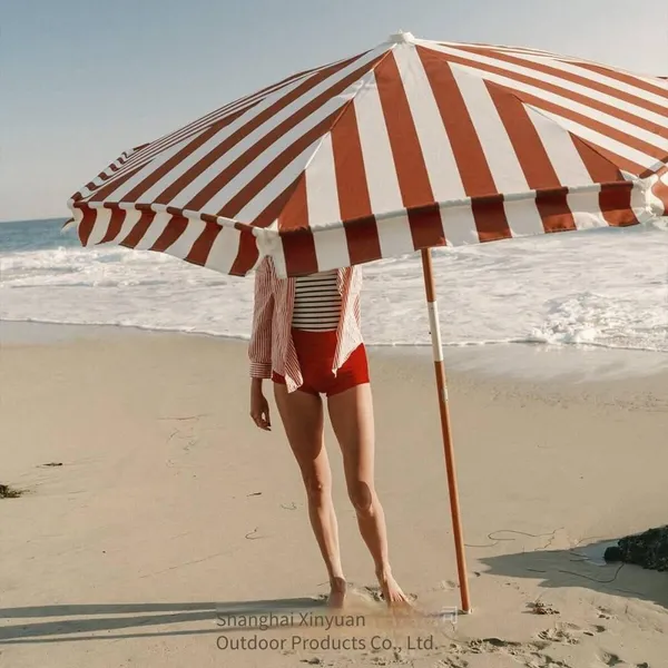 Customized Striped Vintage Patio Umbrella With Outdoor Fiberglass Wooden Pole for the Beach photo-5