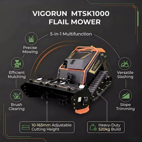 1000mm Remote Control Forest Mulcher Flail Mower, Electric Start Lawn Mowers Robot for Crop Areas Vigorun MTSK1000 photo-2