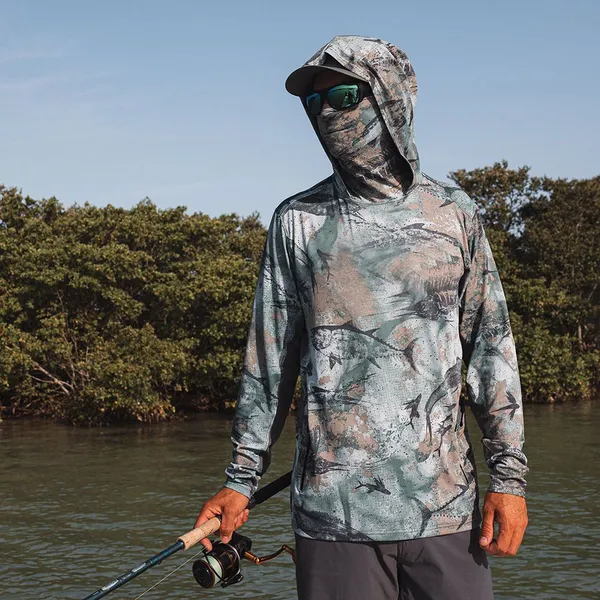Custom Long Sleeve Fishing Shirt With Hood and Face Cover UPF 50+ Outdoor Sportswear