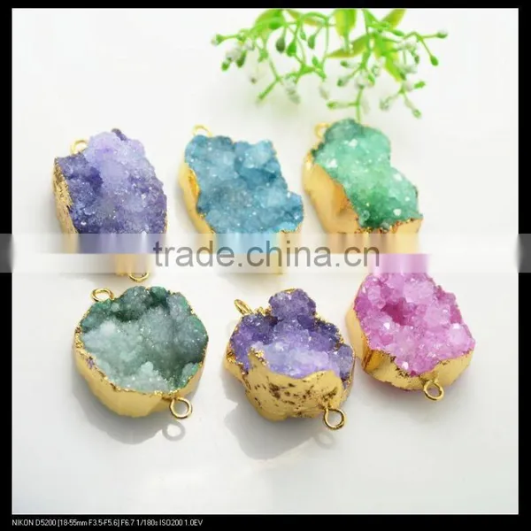 LFD-0071B Wholesale Gold Plated Drusy Druzy Quartz Connector Beads Stone in Mixed Color Jewelry Findings photo-2
