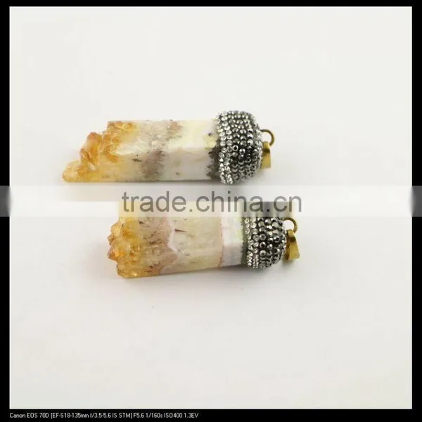LFD-0085P ~ Wholesale Natural Topaz Quartz Druzy Drusy Pendant Pave Crystal Rhinestone Cap Charm Pendants Necklace Jewelry photo-2