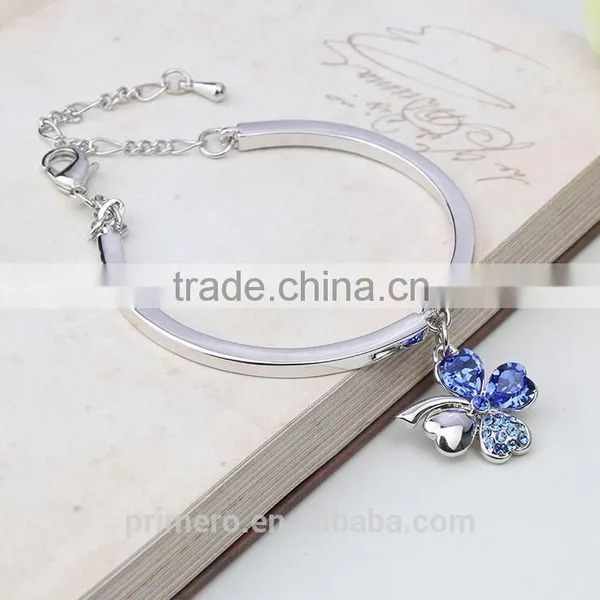 Hot Fashion Silver Lucky Four Clover Chain Bracelets With Natural Crystal Bangle photo-3