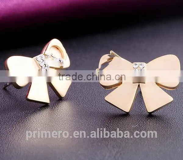 New Gold Plated Rhinestones Bow Butterfly Stud Earring For Women Jhumke Jewellery photo-6