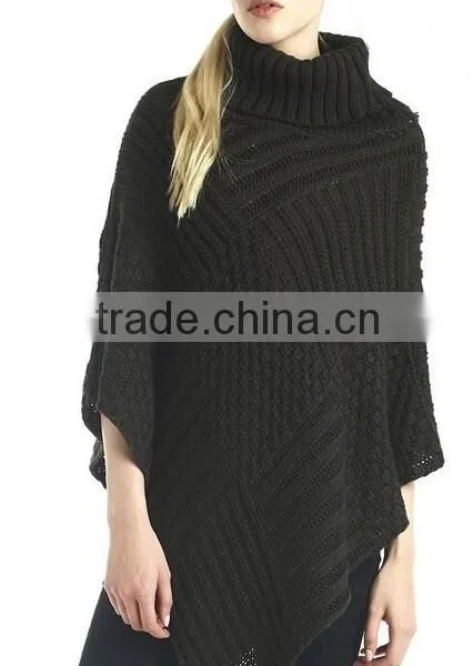 Winter Skies Black Turtleneck Poncho Sweater photo-2