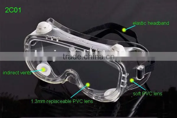 2016 Transparent Safety Goggles 1.3mm PVC Lens Surgical Safety Goggles With Headband Anti-fog Safety Goggles Manufacturing photo-2