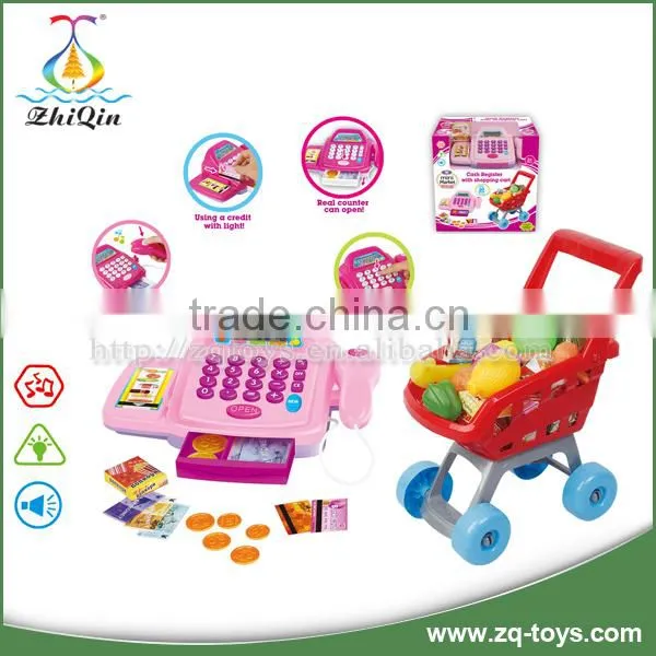 Girls Toys Cash Register Toy Supermarket Toy Shopping Trolley Cart Kids Play Set photo-2