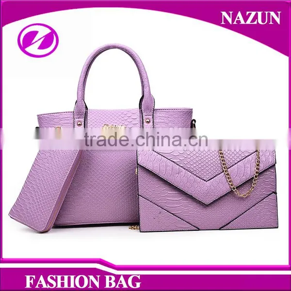 China Wholesale Fashion 3 in 1 Hand Bag Purses Snake Skin Leather Set Handbags for Lady photo-5