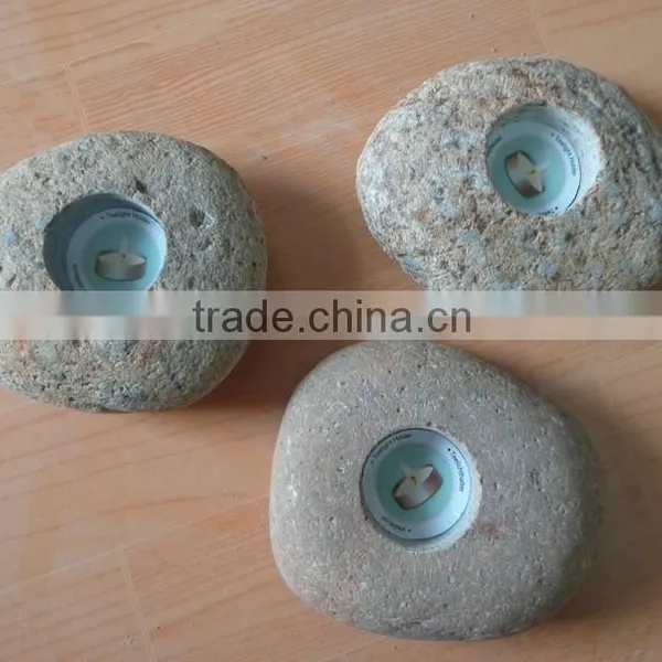 Boulder Stone Candle Holders, River Stone Candle Holders photo-3