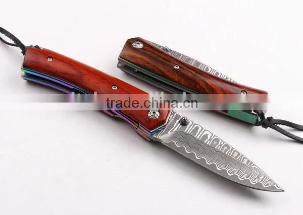 OEM Damascus Steel Pocket Knife With Survival Rope photo-5