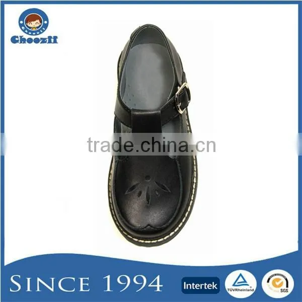 Wide Size Customized Pure Black Buckle Children School Shoes photo-2